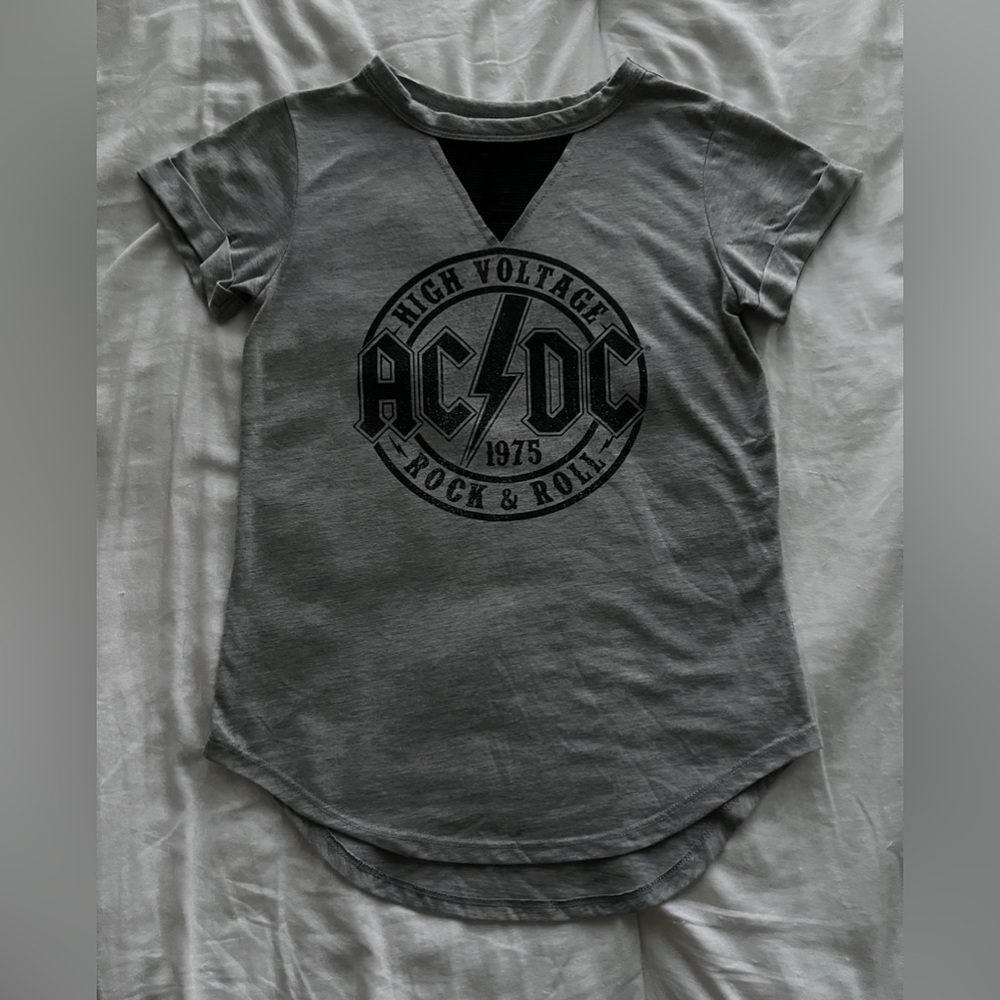 AC/DC Tee rock band tee short sleeve t-shirt mesh detail distressed